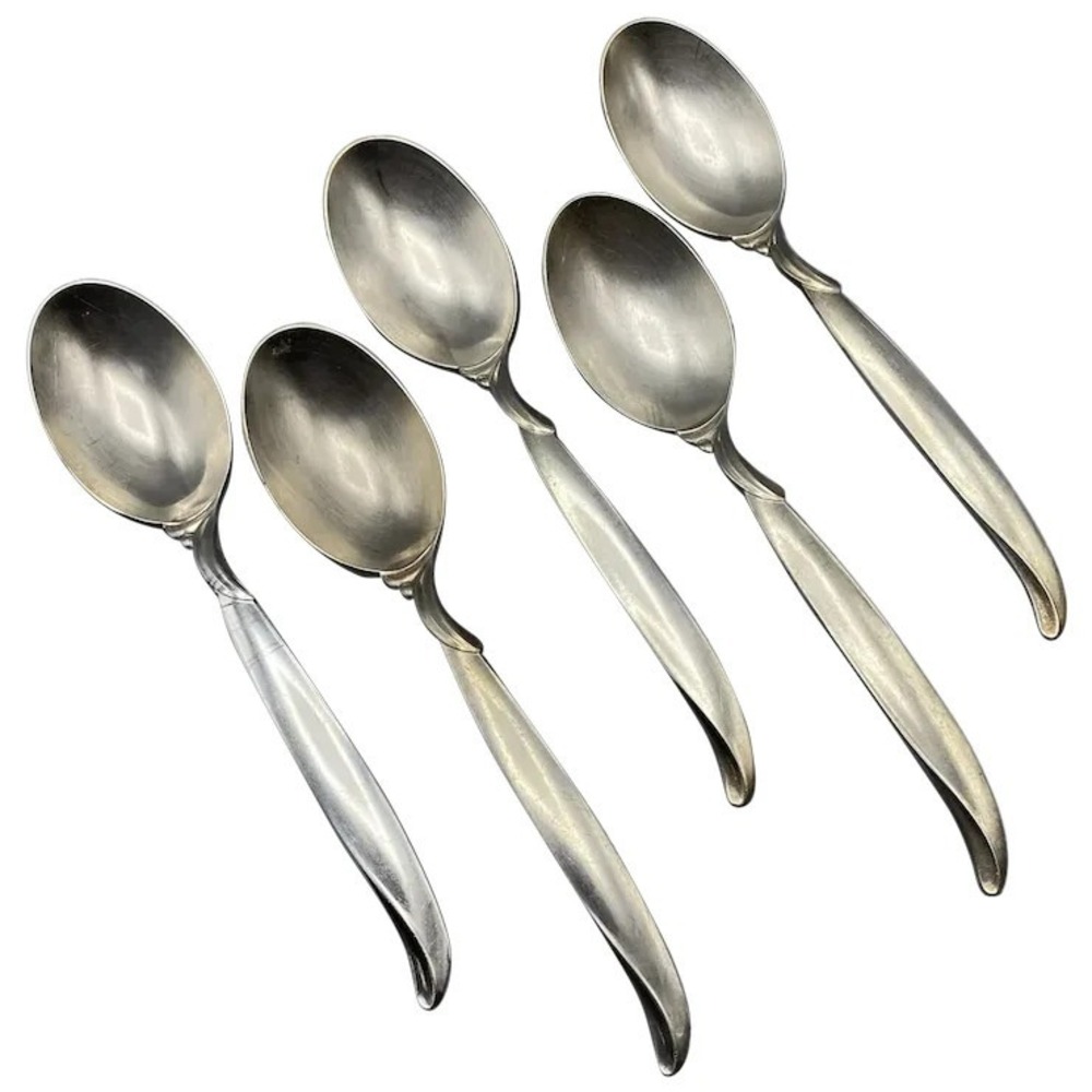 1847 Rogers Bros FLAIR Silver Plated Oval Soup Spoons 5 pieces IS
